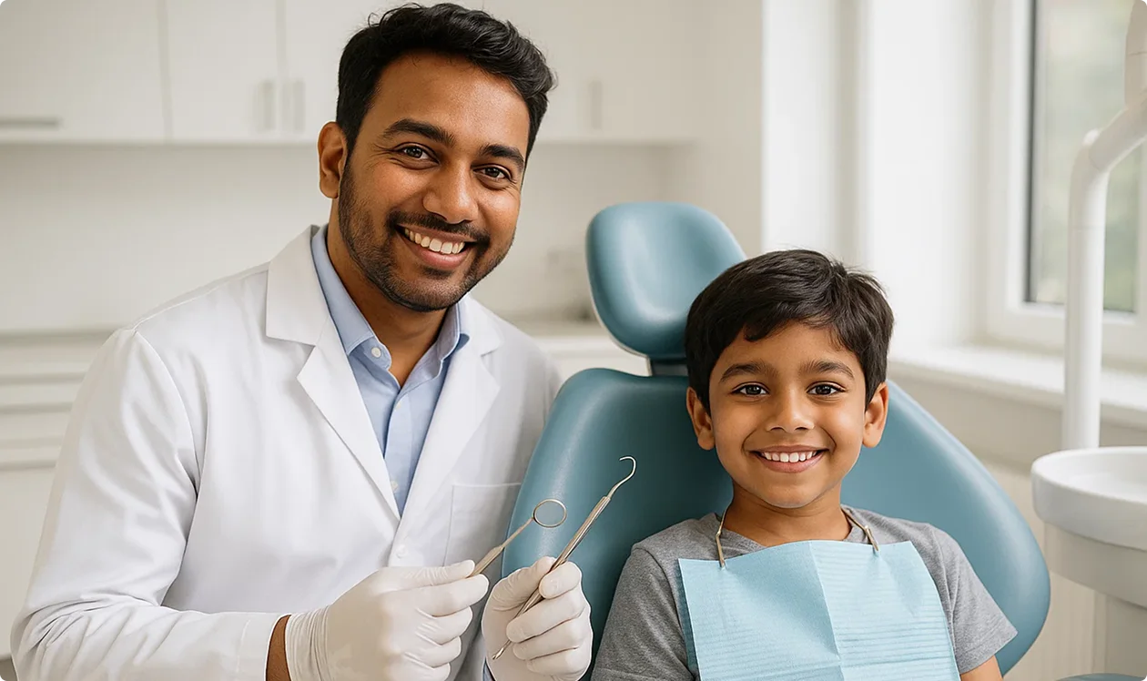 Dentist treating a child